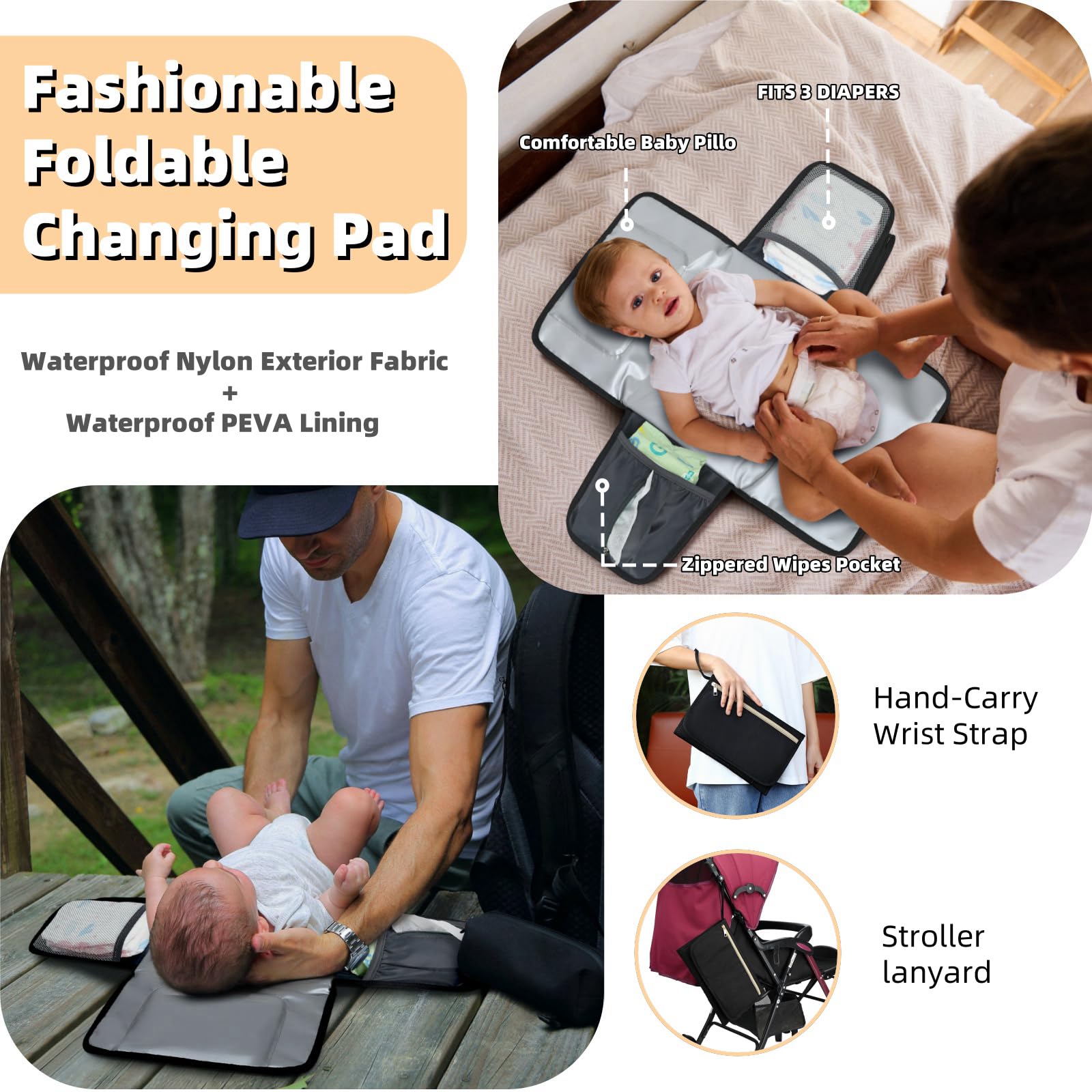ROSEGIN diaper bag foldable changing pad enables quick diaper changes