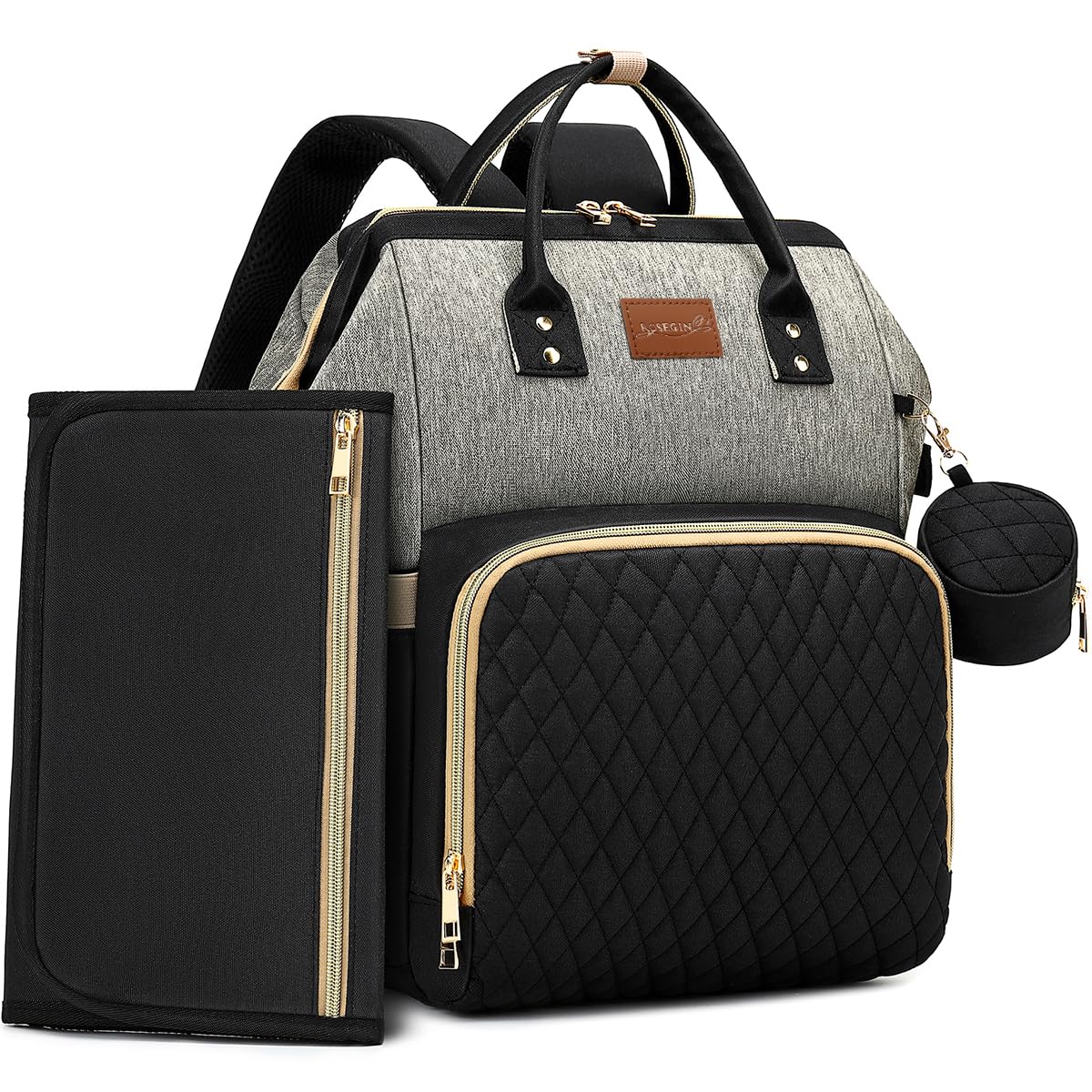 ROSEGIN Diaper Bag Front View showcases 35L capacity for travel-ready parents.