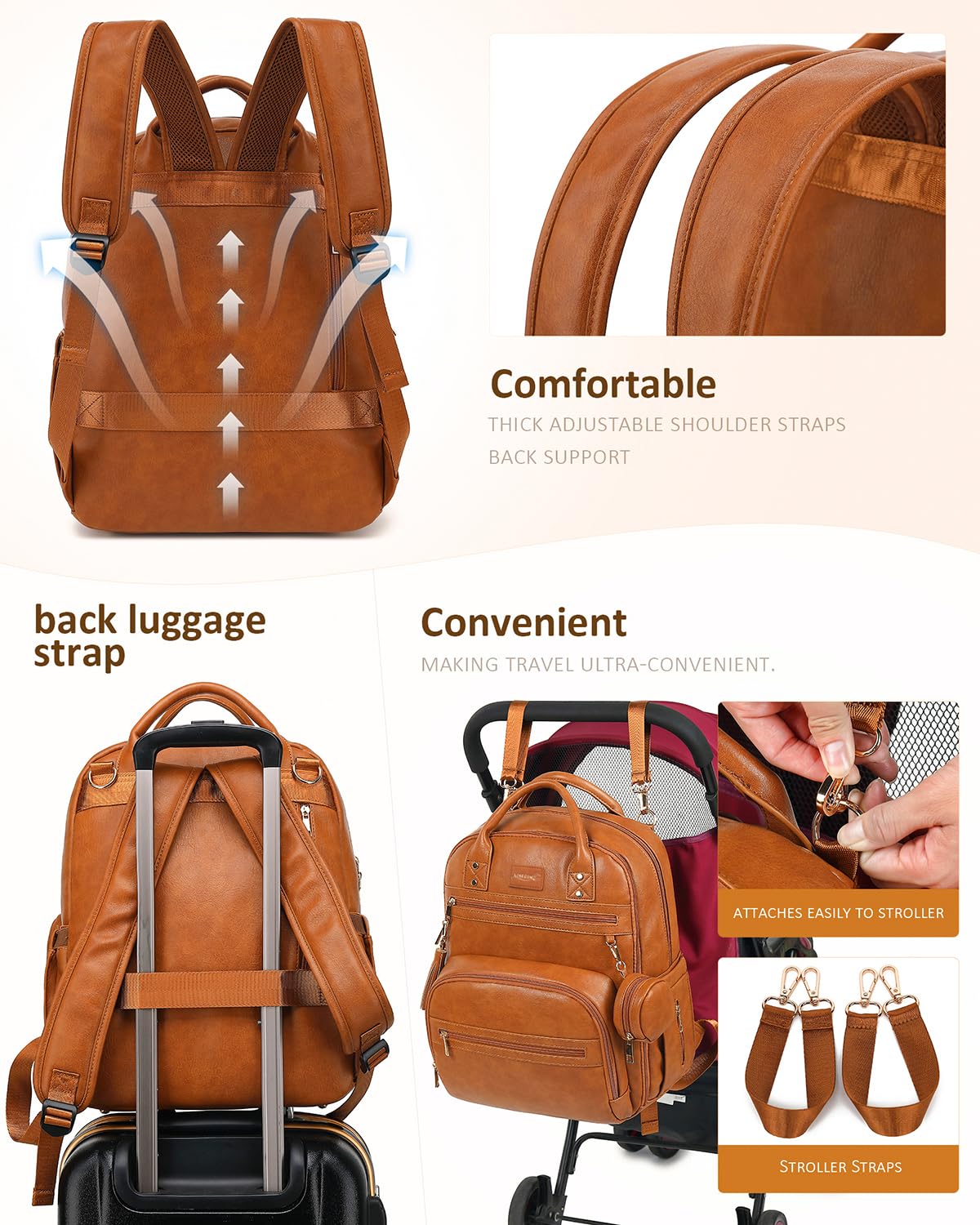 ROSEGIN diaper bag backpack laptop compartment view shows 15.6-inch laptop fit for work-and-baby balance.