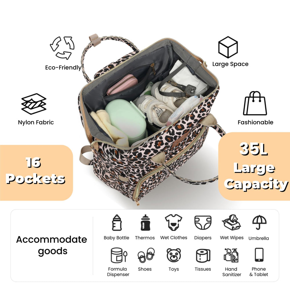 ROSEGIN diaper bag laptop-compartment fits up to a 15.6 inch laptop.