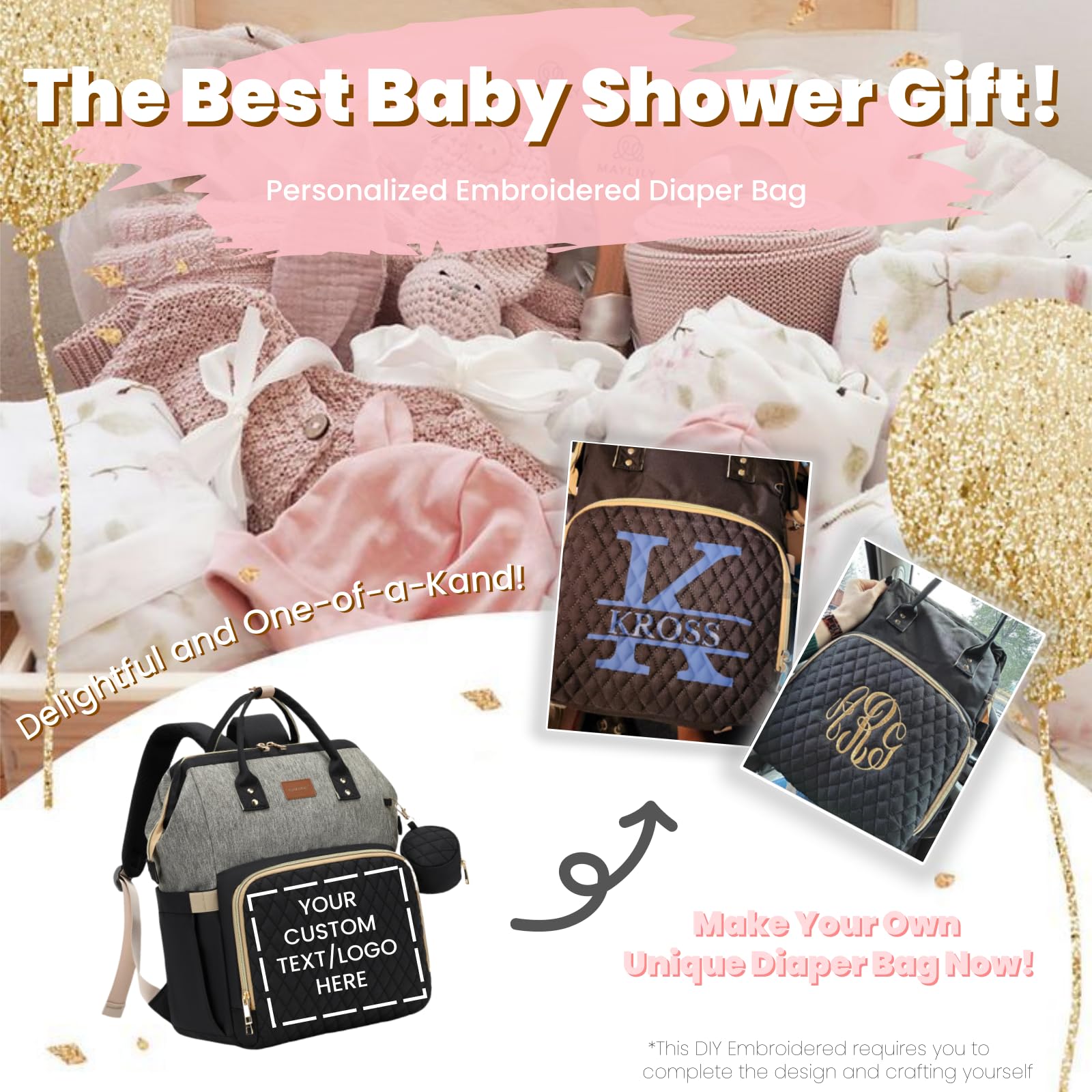 ROSEGIN Diaper Bag Stroller Straps allow hands-free strolling.