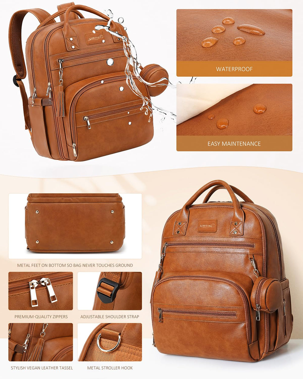 ROSEGIN vegan leather exterior stands up to daily use and is easy to wipe clean.