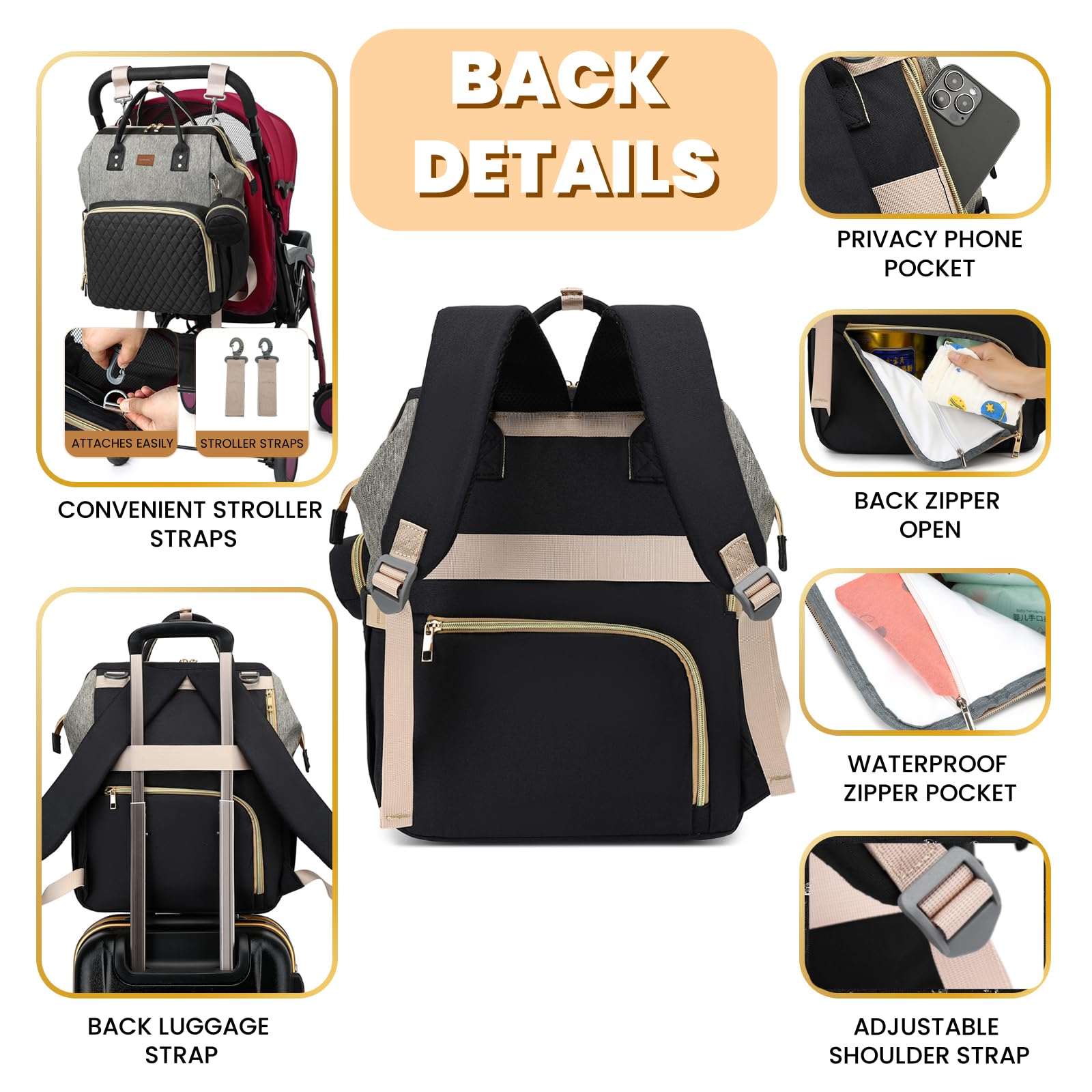 ROSEGIN Diaper Bag Wet-Dry Pocket neatly separates mess from essentials.