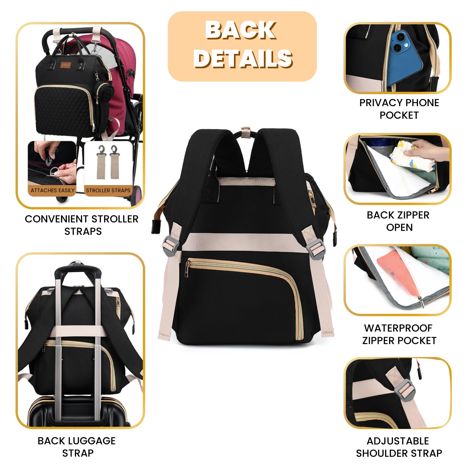 ROSEGIN diaper bag wet-dry pocket simplifies messy diaper changes on the move