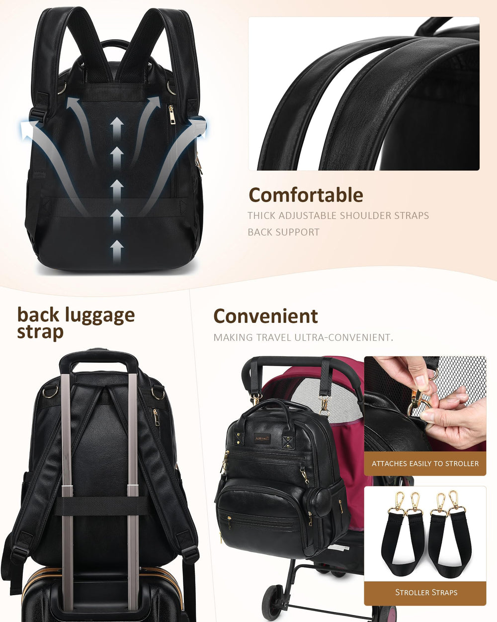 ROSEGIN Dual main compartments with 20 pockets for organized feeding and gear.