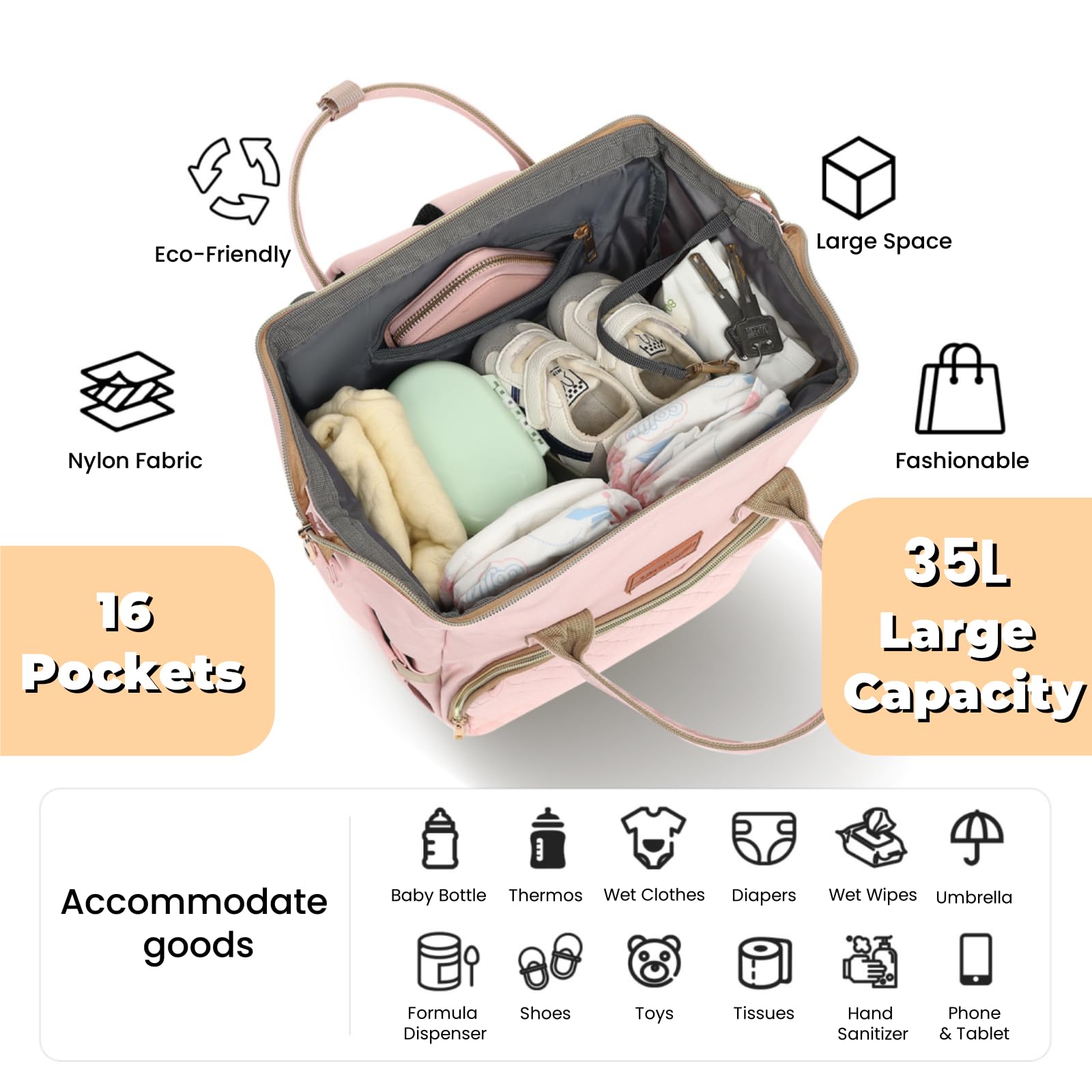 ROSEGIN insulated bottle holders on the diaper bag for on-the-go feeds.