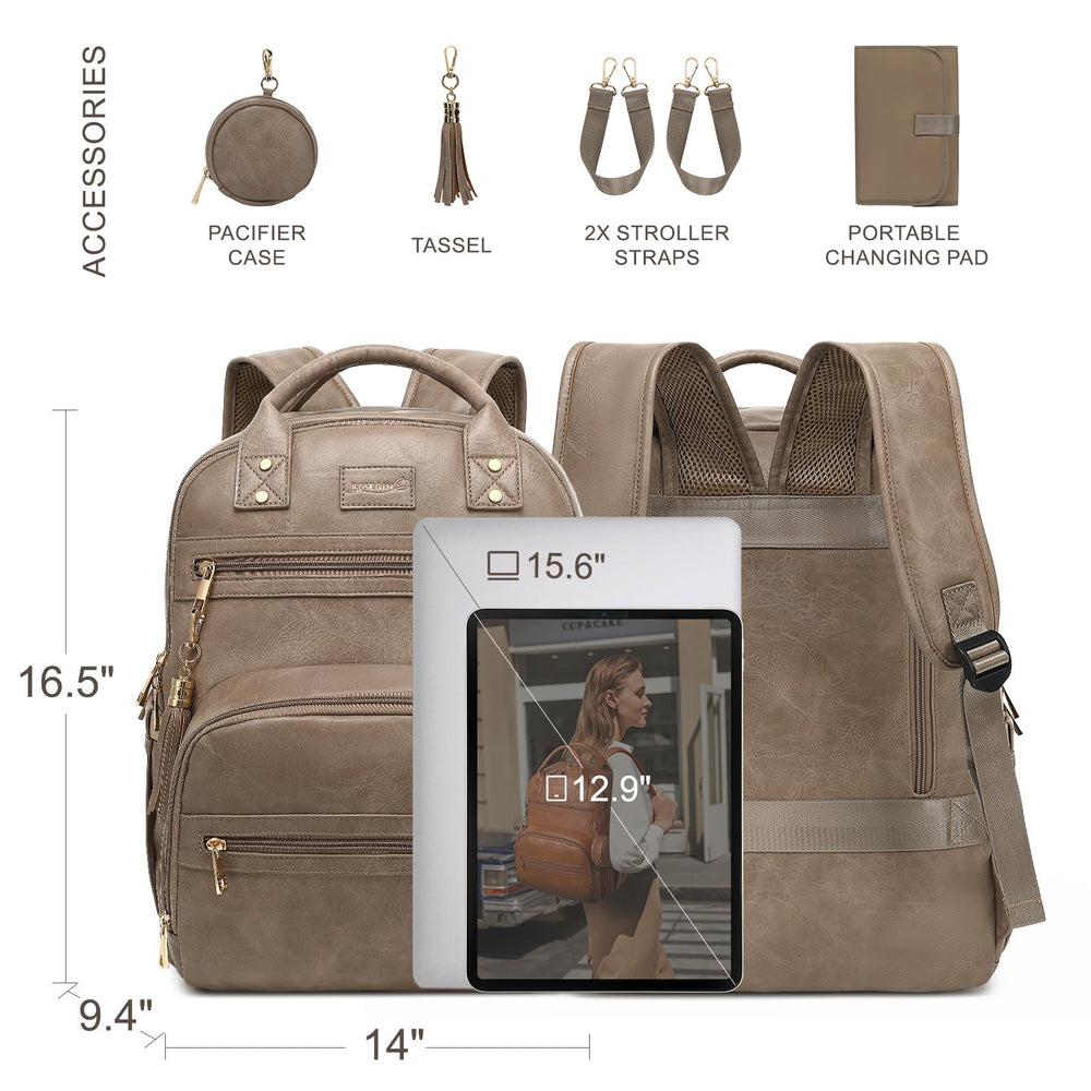 ROSEGIN fits up to 15.6-inch laptop for work and baby outings