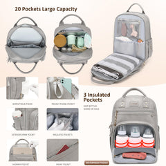 ROSEGIN premium diaper bag backpack dual main compartments keep organized on outings
