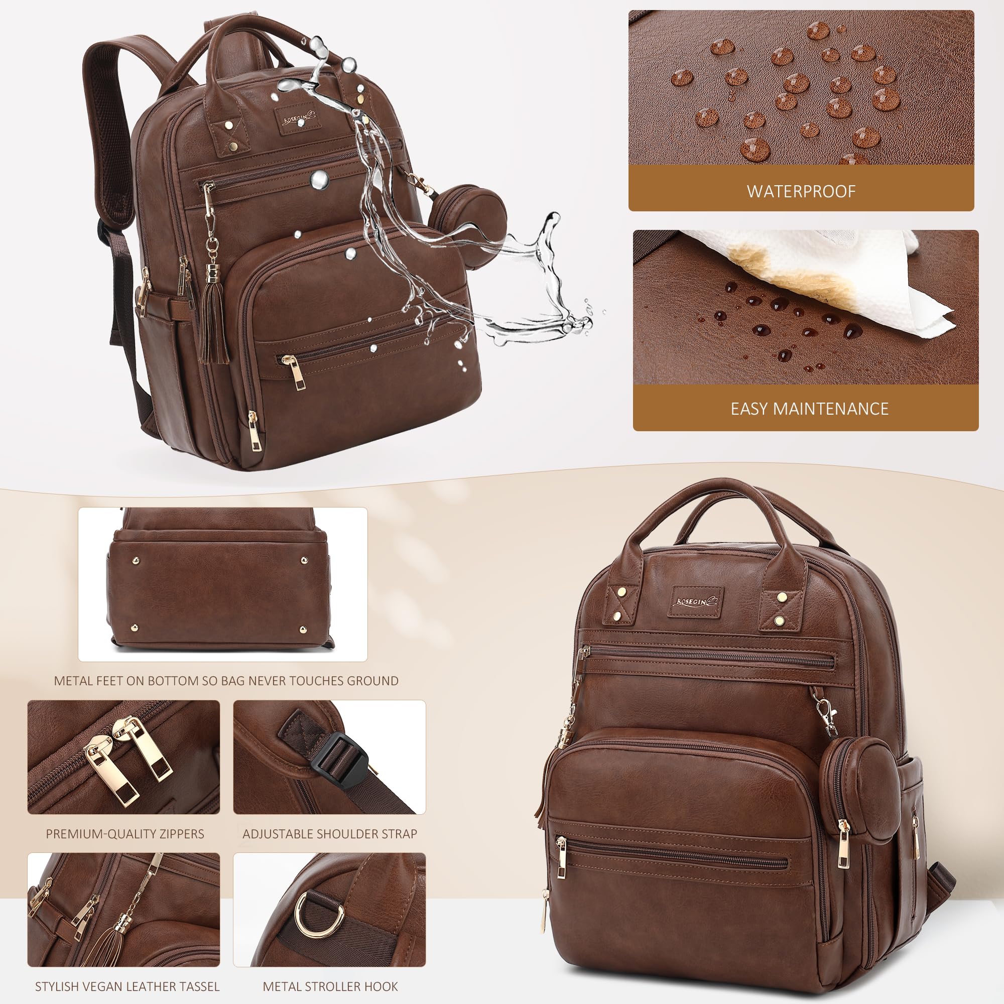 ROSEGIN diaper bag laptop slot fits up to 15.6 inches