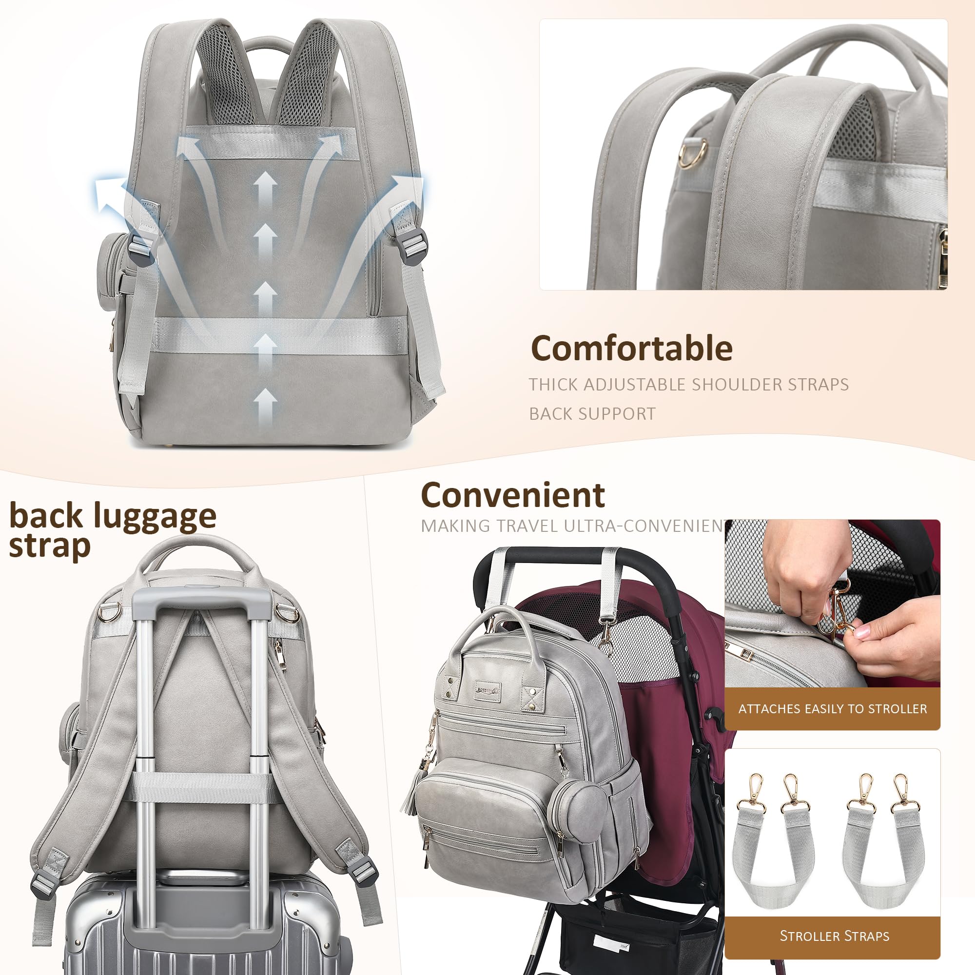 ROSEGIN vegan leather diaper bag with laptop slot up to 15.6 inches for work travel