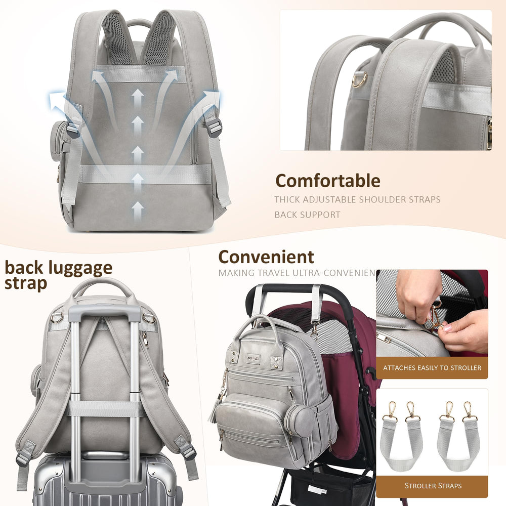 ROSEGIN vegan leather diaper bag with laptop slot up to 15.6 inches for work travel