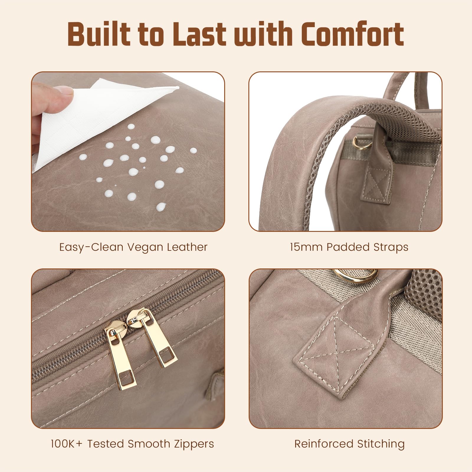 ROSEGIN back-panel access for fast diaper and wipe retrieval