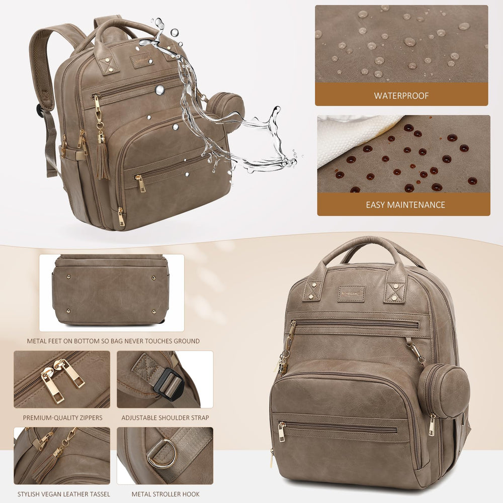 ROSEGIN vegan leather durability and reinforced zippers endure daily parenting routines