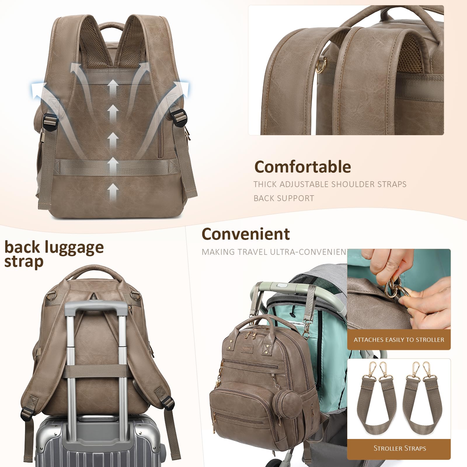 ROSEGIN diaper bag backpack with waterproof changing pad in use during a quick diaper change