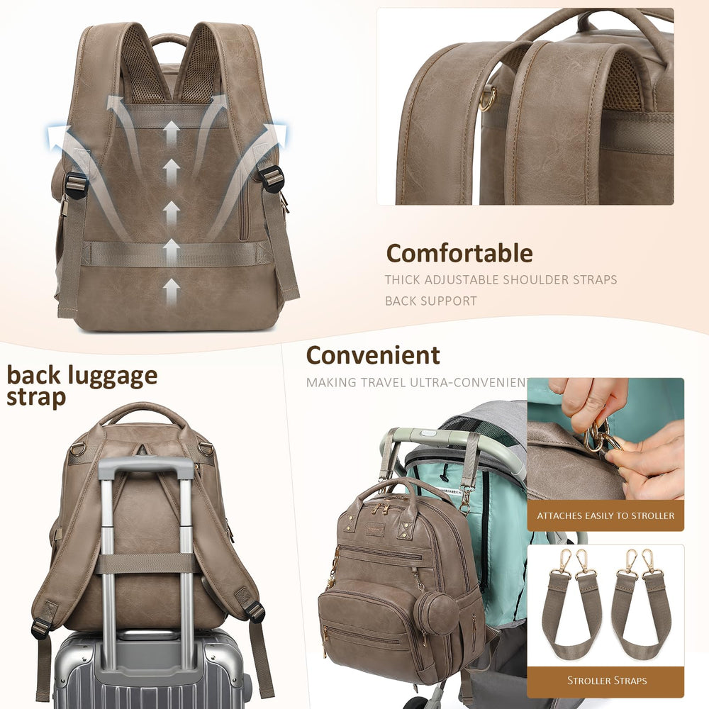 ROSEGIN diaper bag backpack with waterproof changing pad in use during a quick diaper change