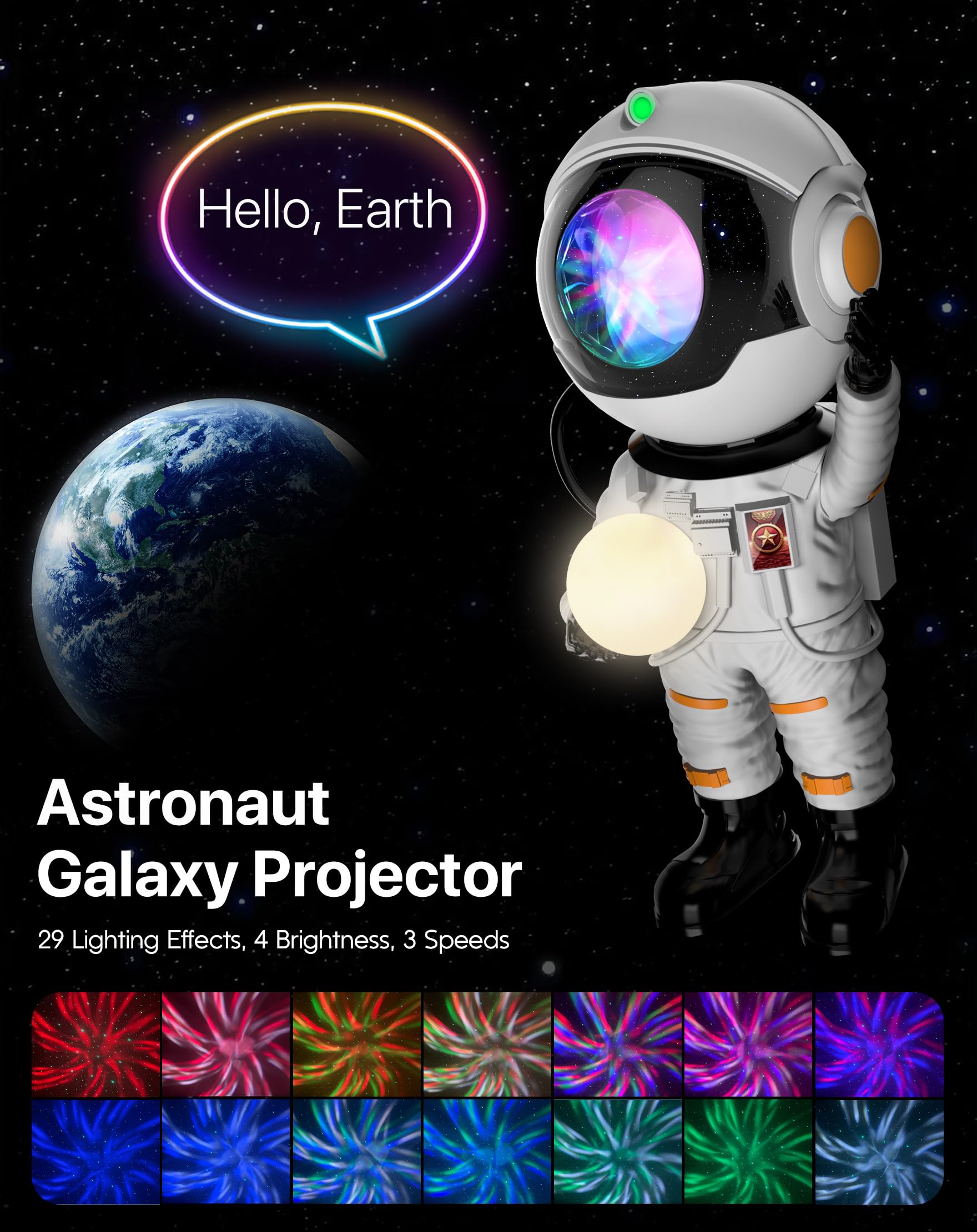Rossetta astronaut galaxy projector casts ceiling nebula with 29 effects for immersive ambiance