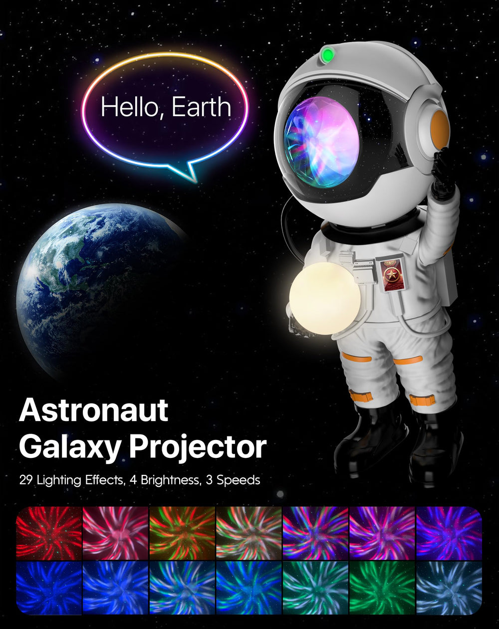 Rossetta astronaut galaxy projector casts ceiling nebula with 29 effects for immersive ambiance