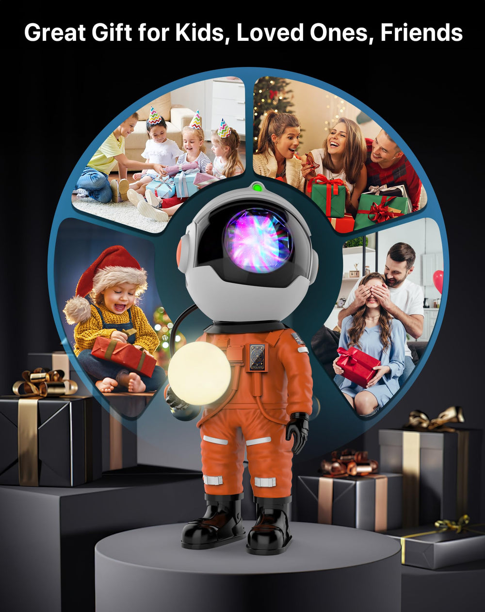 Rossetta Astronaut Galaxy Projector safety-certified, user-friendly gift-ready packaging.
