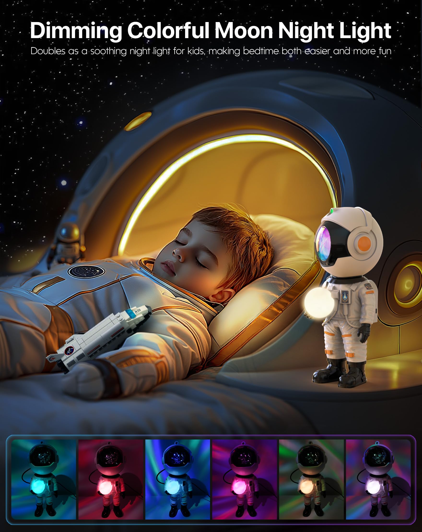 Rossetta astronaut galaxy projector shown with remote control for easy operation