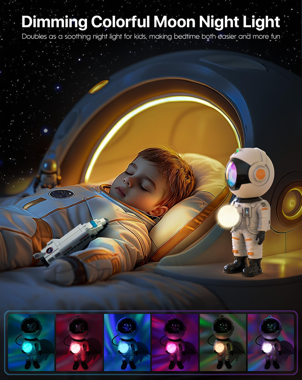 Rossetta astronaut galaxy projector shown with remote control for easy operation