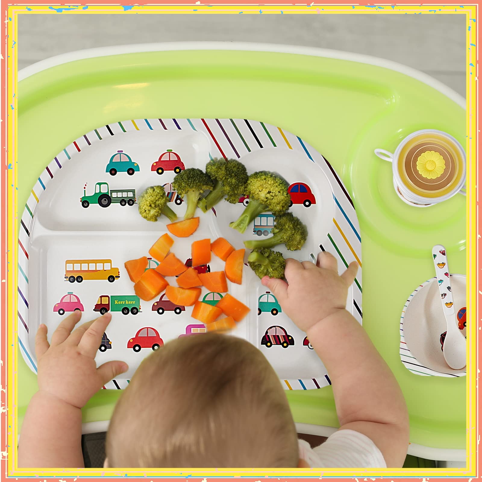 Roshtia bamboo kids dinnerware car cup with lid portable for travel