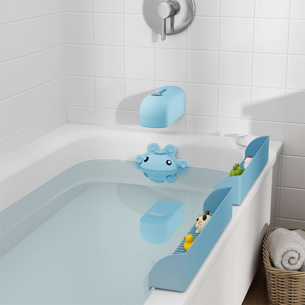 Roslim blue cleaning-friendly faucet cover shows simple rinse for hygiene.