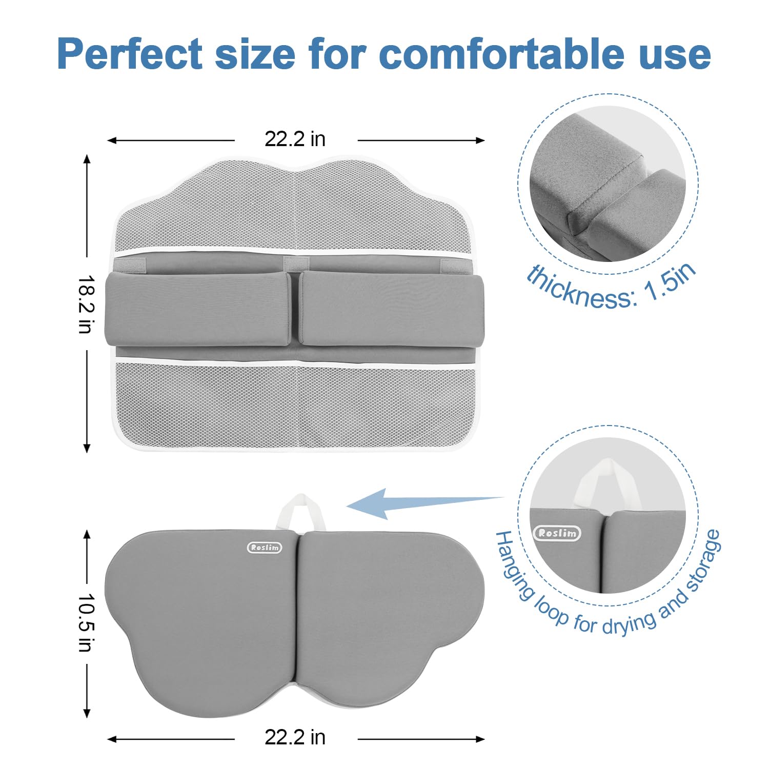 Roslim bath kneeler with non-slip base stays steady on wet surfaces.