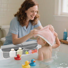 Roslim suction cups provide secure, safe setup for bath time.
