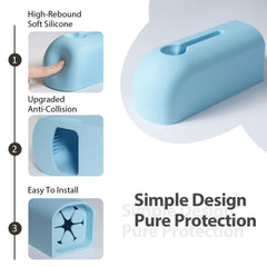 Roslim blue silicone closeup highlights soft material for gentle child protection.