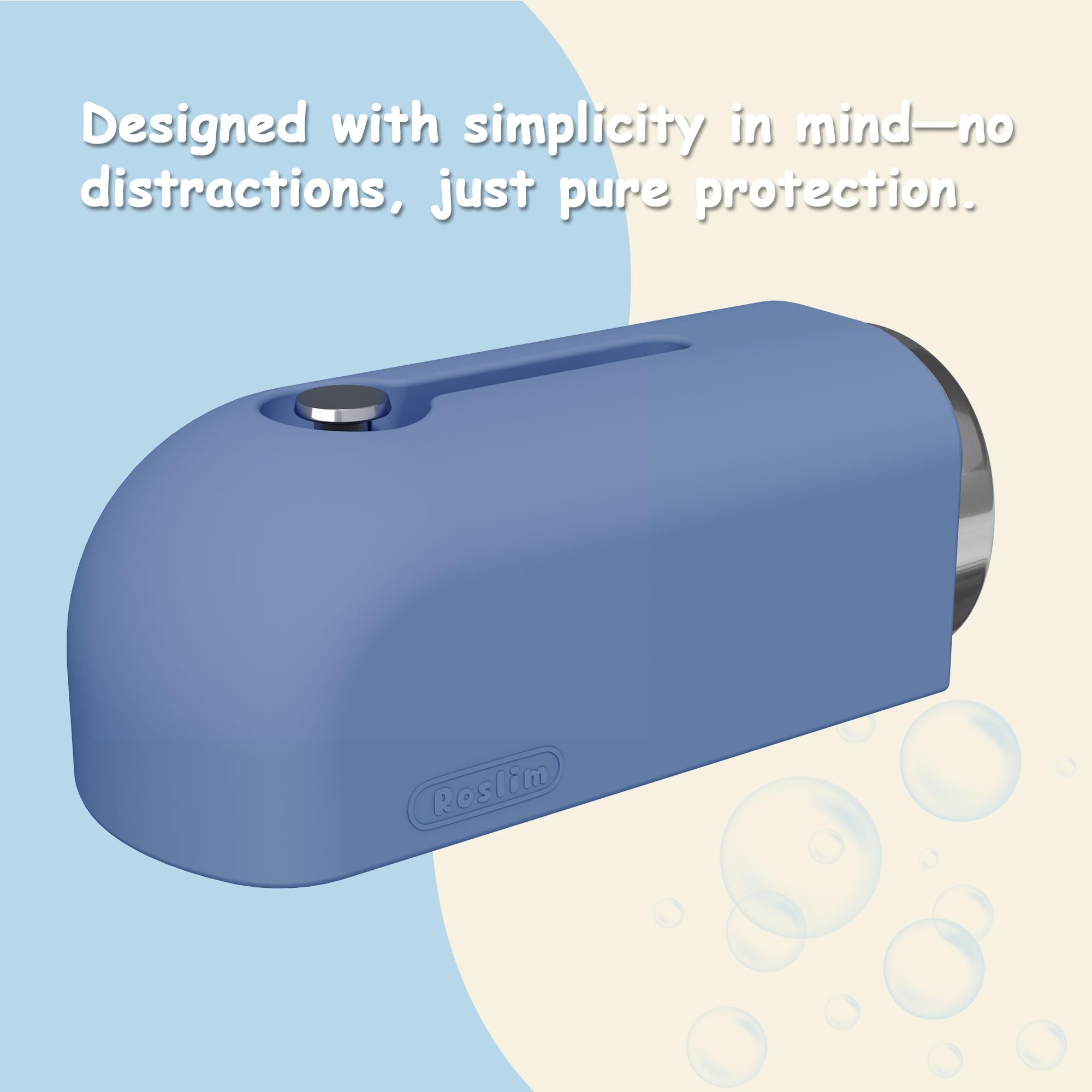 Roslim indigo bath spout cover cleans easily with warm water and soap.