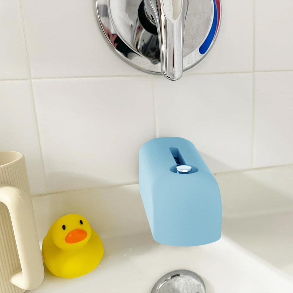 Roslim toddler safety faucet cover blue-fit demonstrates universal compatibility.