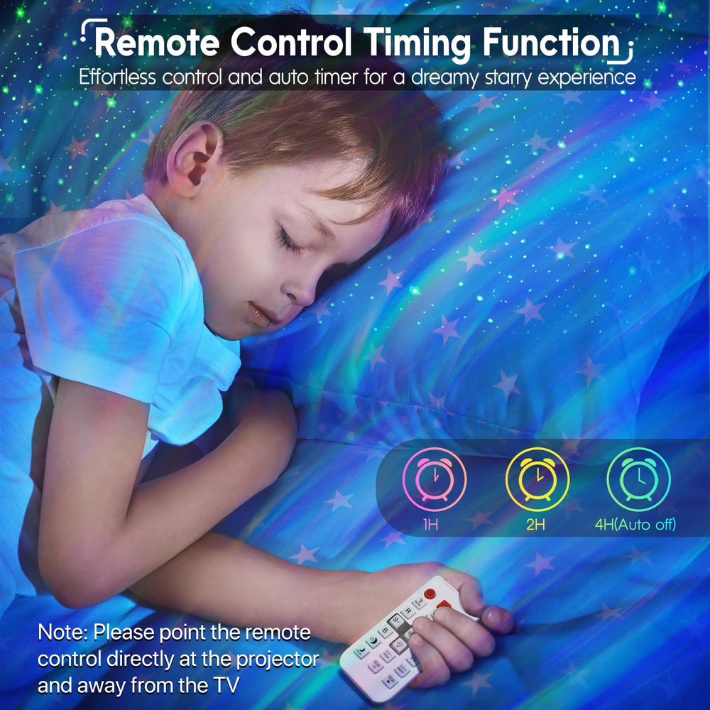 Rossetta Astronaut Galaxy Projector auto-off timer showing energy-saving bedtime routine