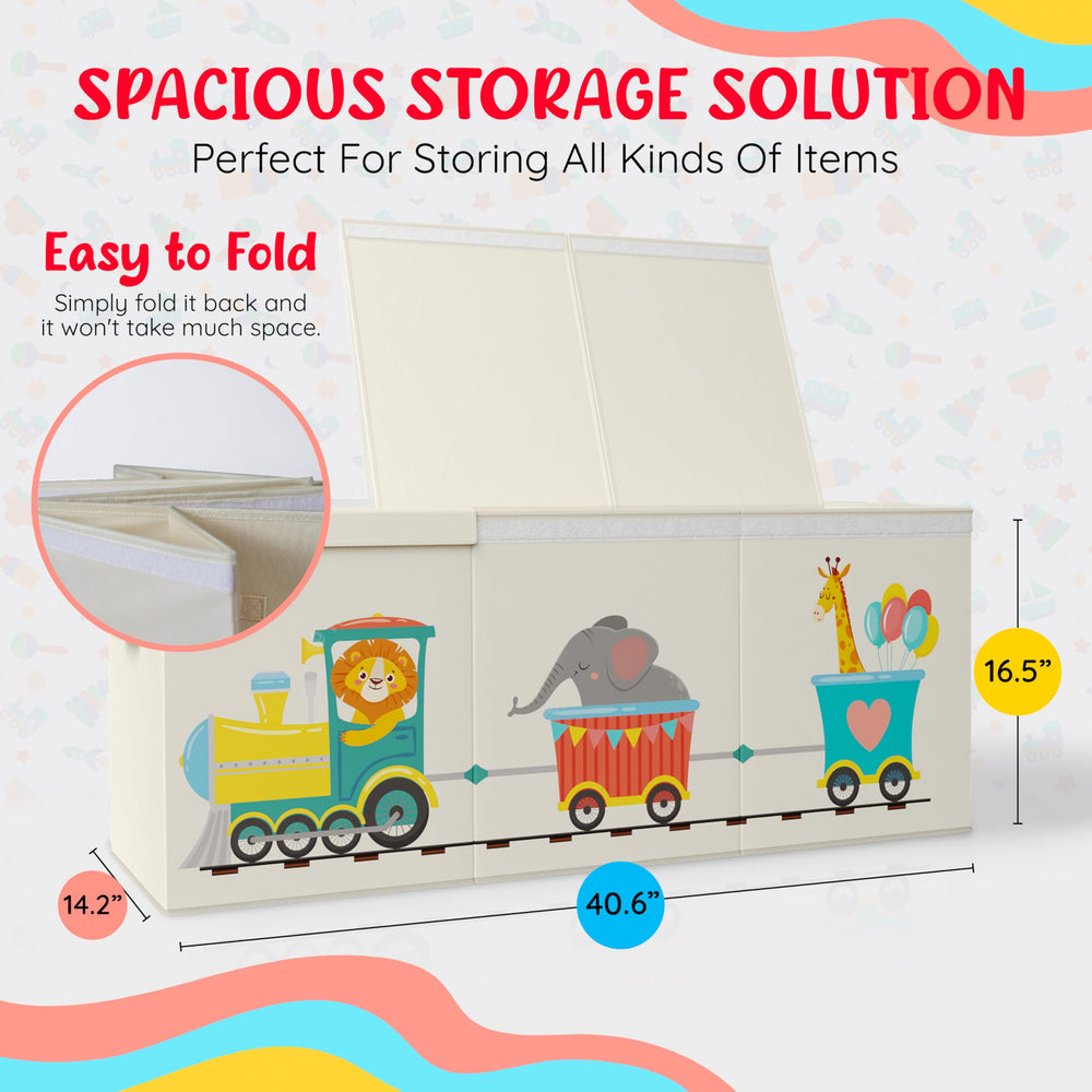 Rossoff animal train design toy box showcases beige fabric and kid-friendly storage for rooms