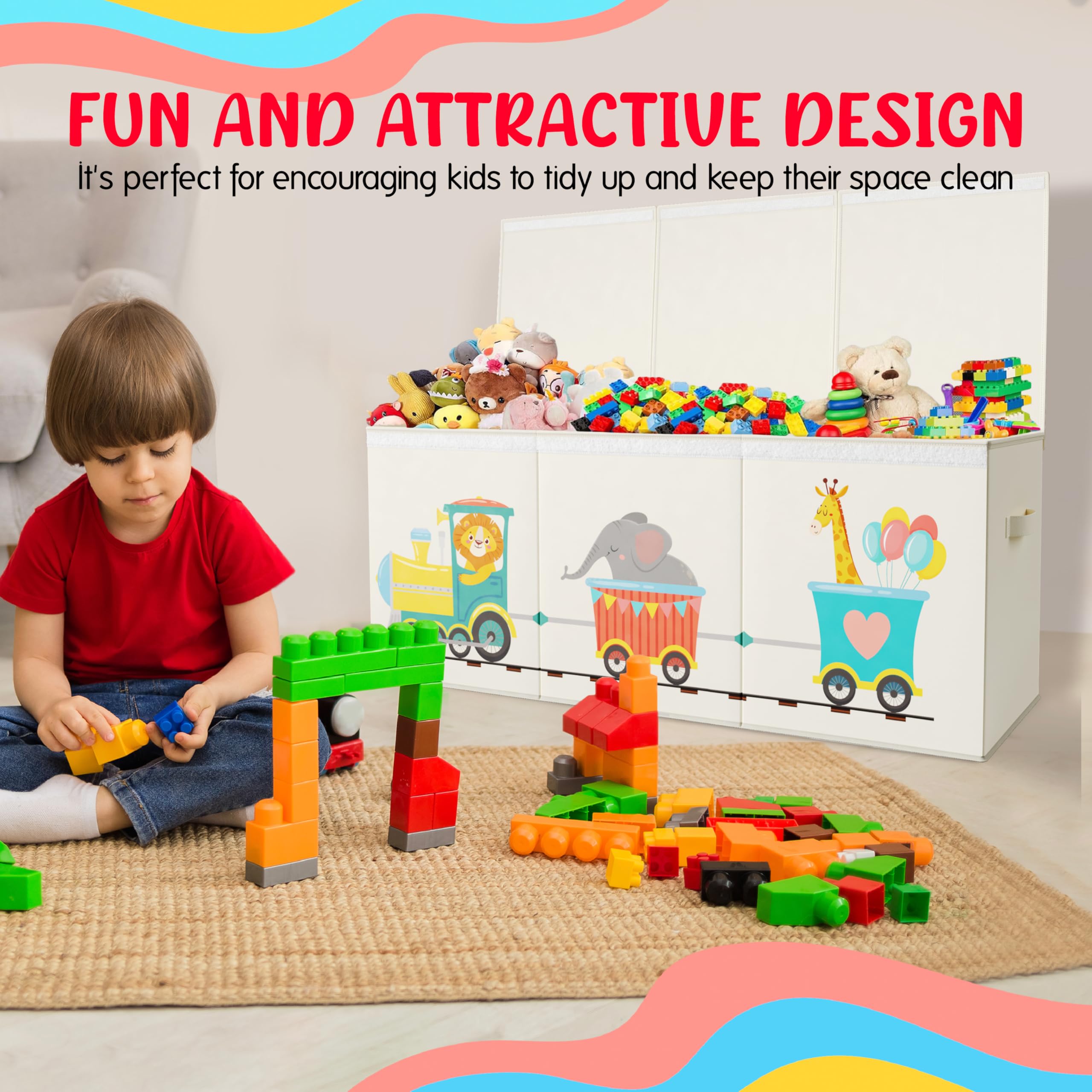 Rossoff beige modern toy box blends with nursery décor while tidying spaces