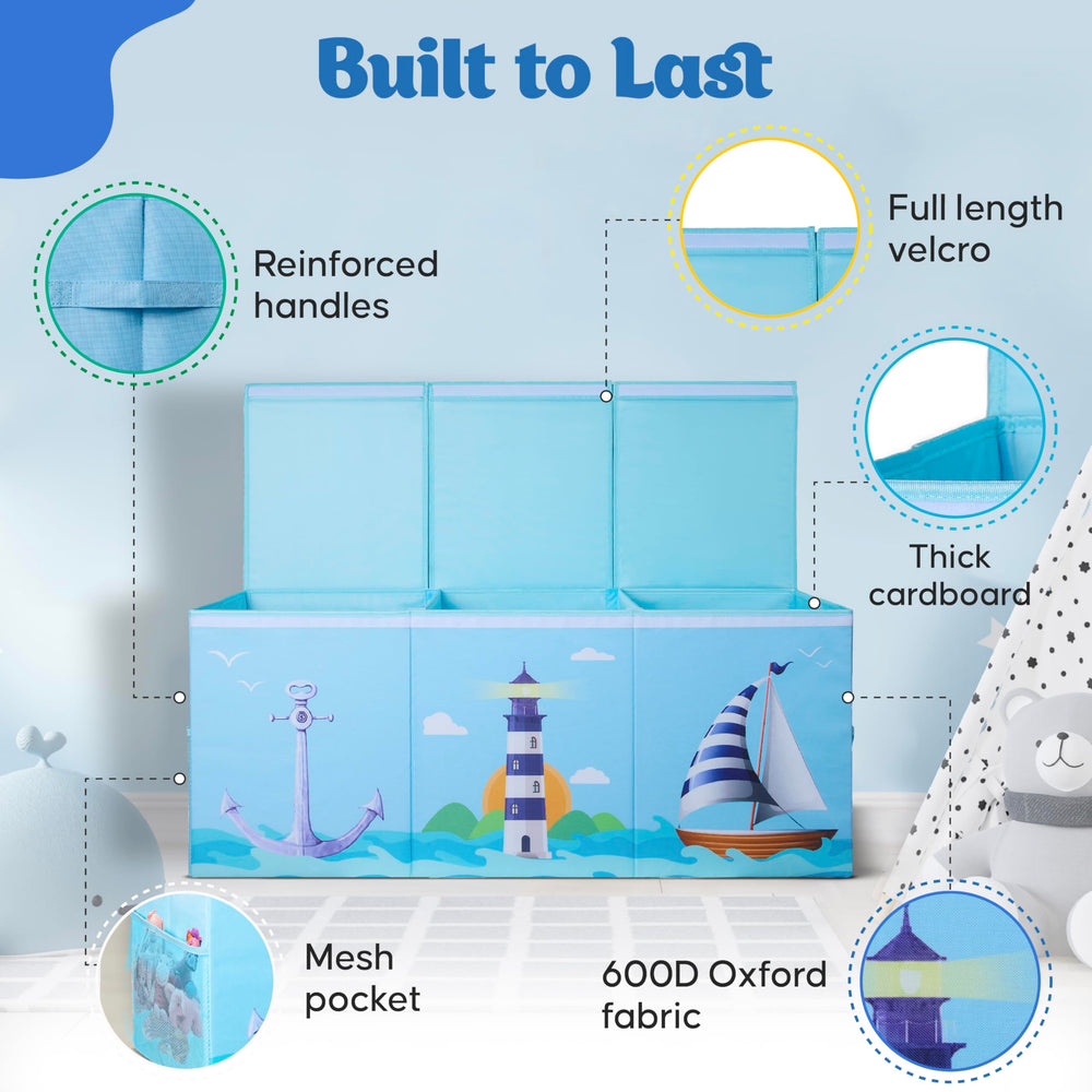 Rossoff storage bin in blue room complements contemporary interiors.