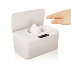 ROUNDS baby wipes dispenser demonstrates automatic lid opening for touch-free, hygienic access.