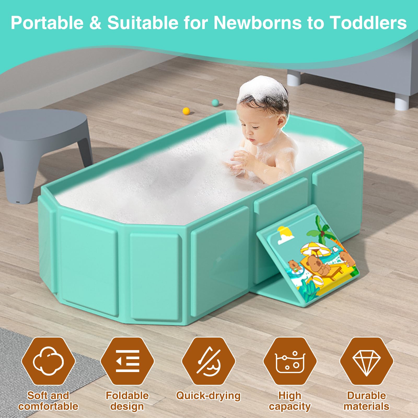 ROUSKY Bath Tub Pink provides gentle style in nursery.