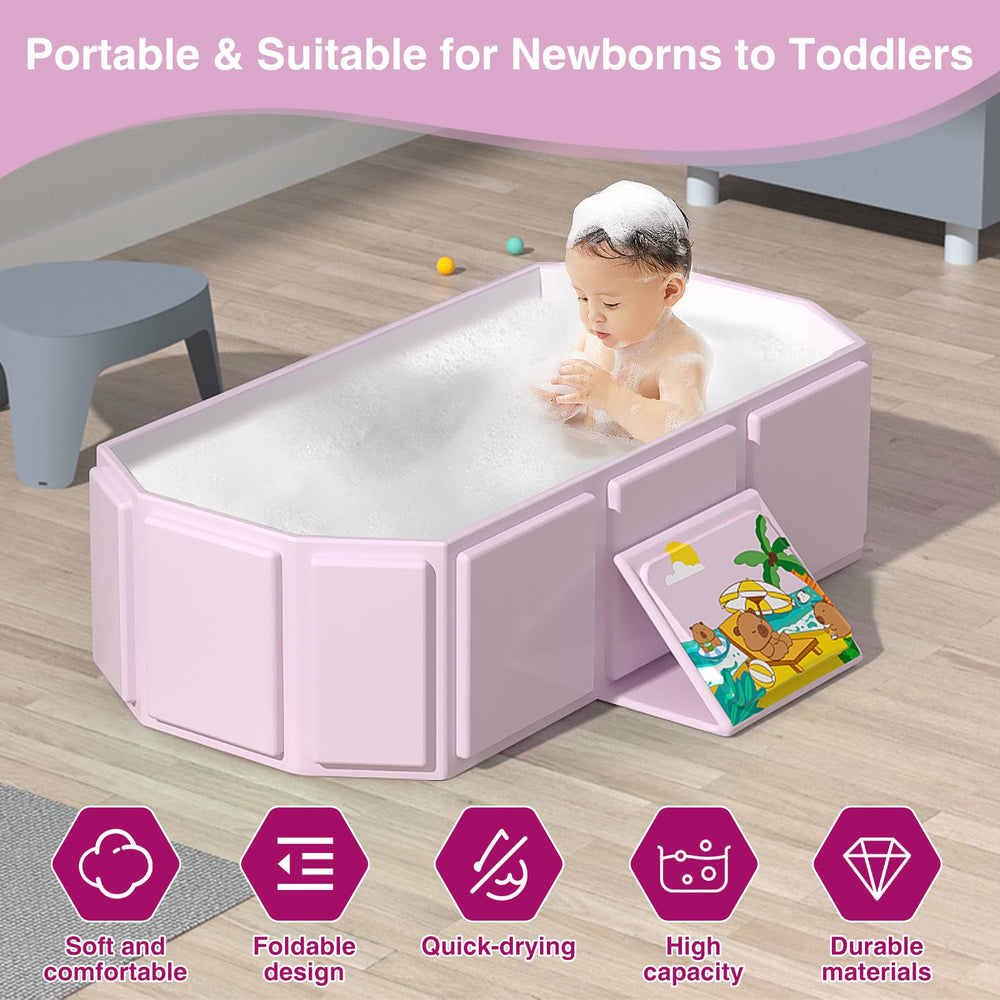 ROUSKY bath tub pink color shown in pastel hue matching nursery decor.
