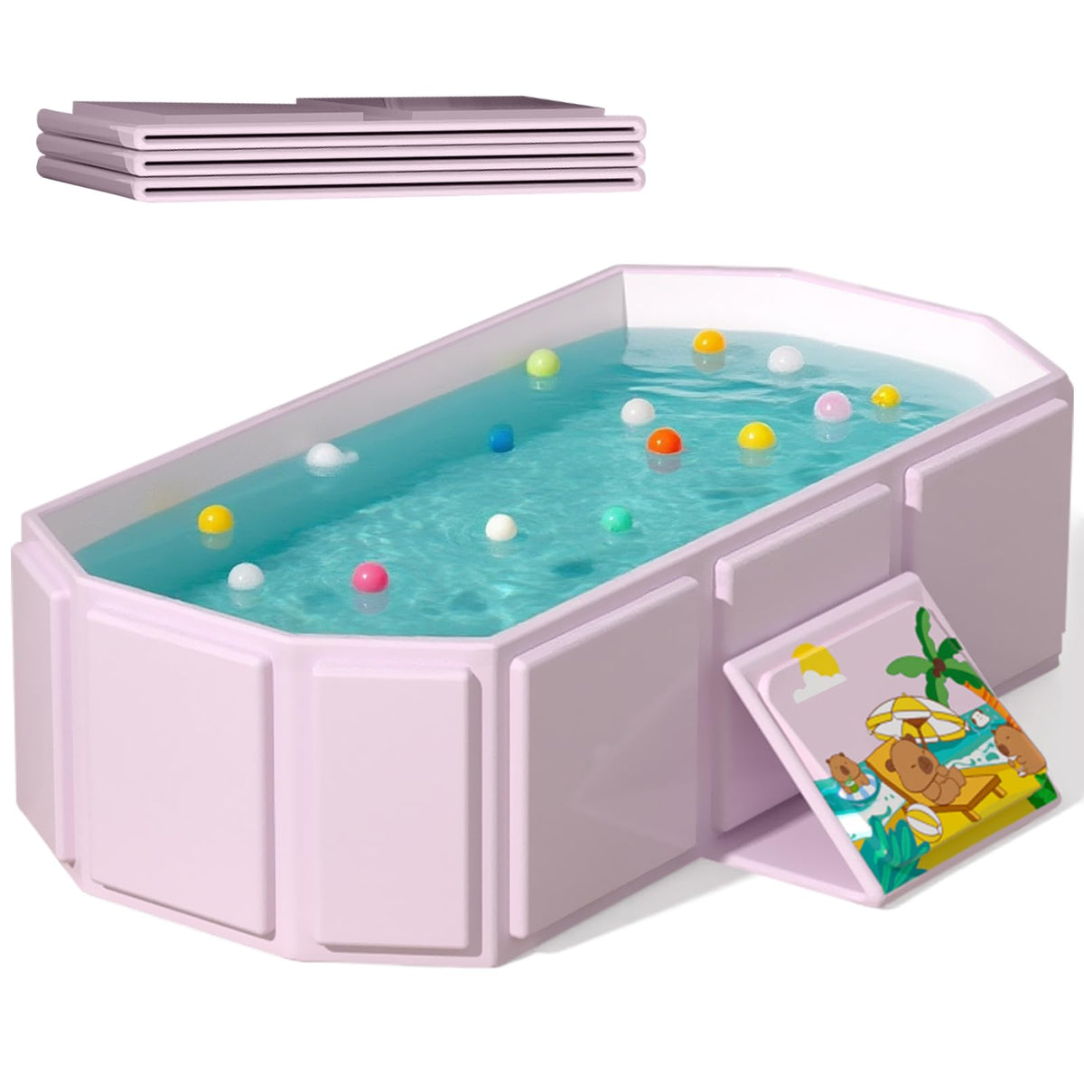 ROUSKY portable folding baby bath tub folded for compact storage.