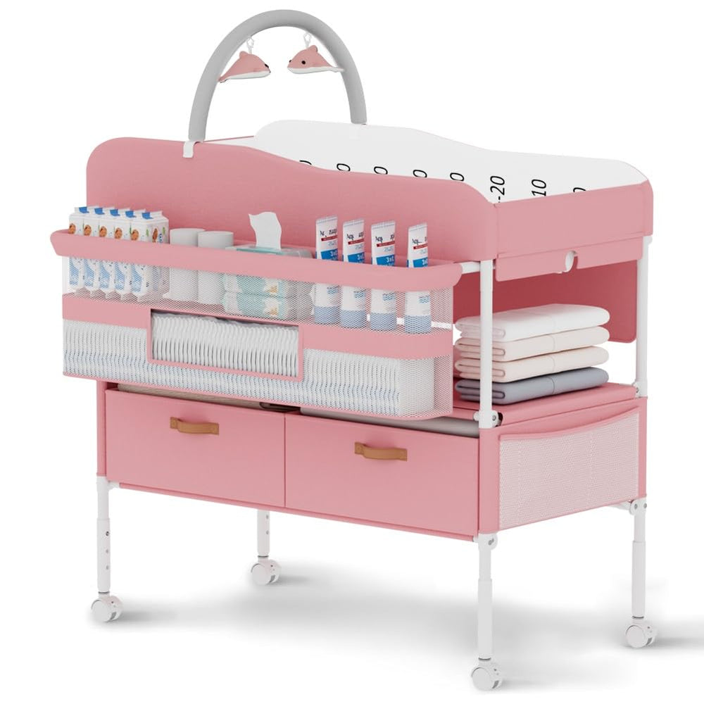 ROUTTOON diaper-changing-station pink front-angle for comfortable diaper changes