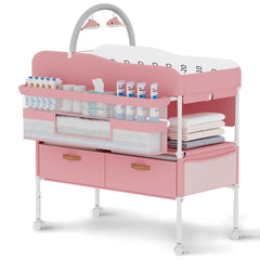 ROUTTOON diaper-changing-station pink front-angle for comfortable diaper changes
