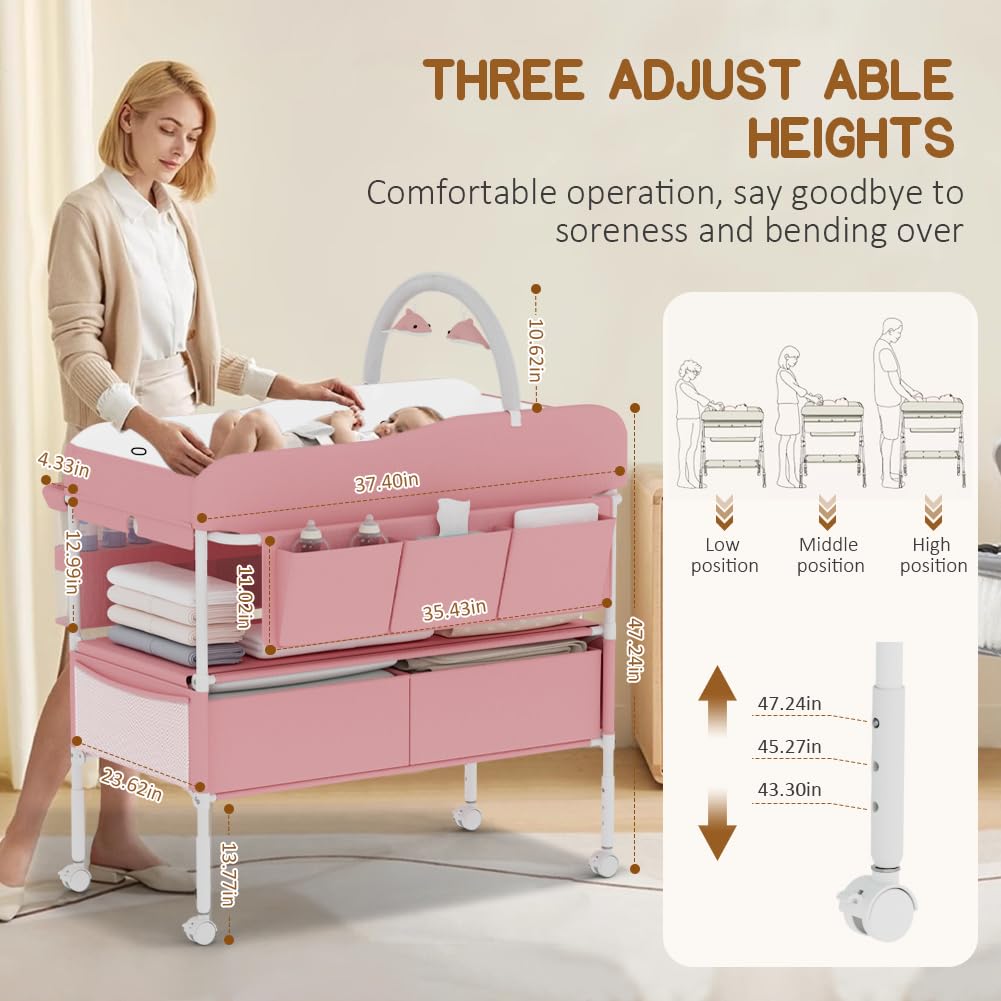 ROUTTOON portable changing table with storage drawers keeps baby gear organized