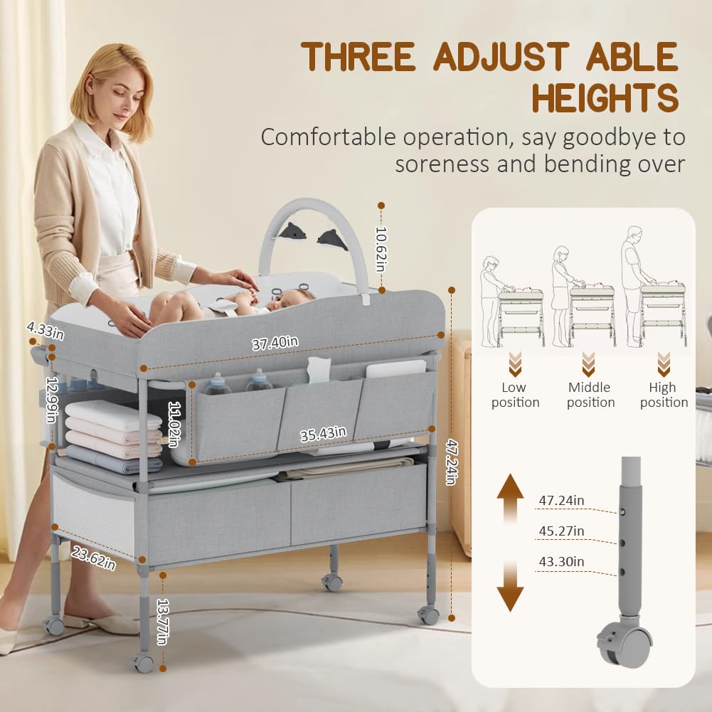 ROUTTOON diaper station with 3-height adjustment for ergonomic diaper changes.