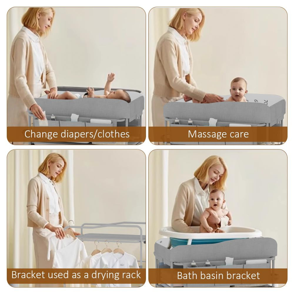 ROUTTOON diaper station folded storage showcasing space-saving portability.