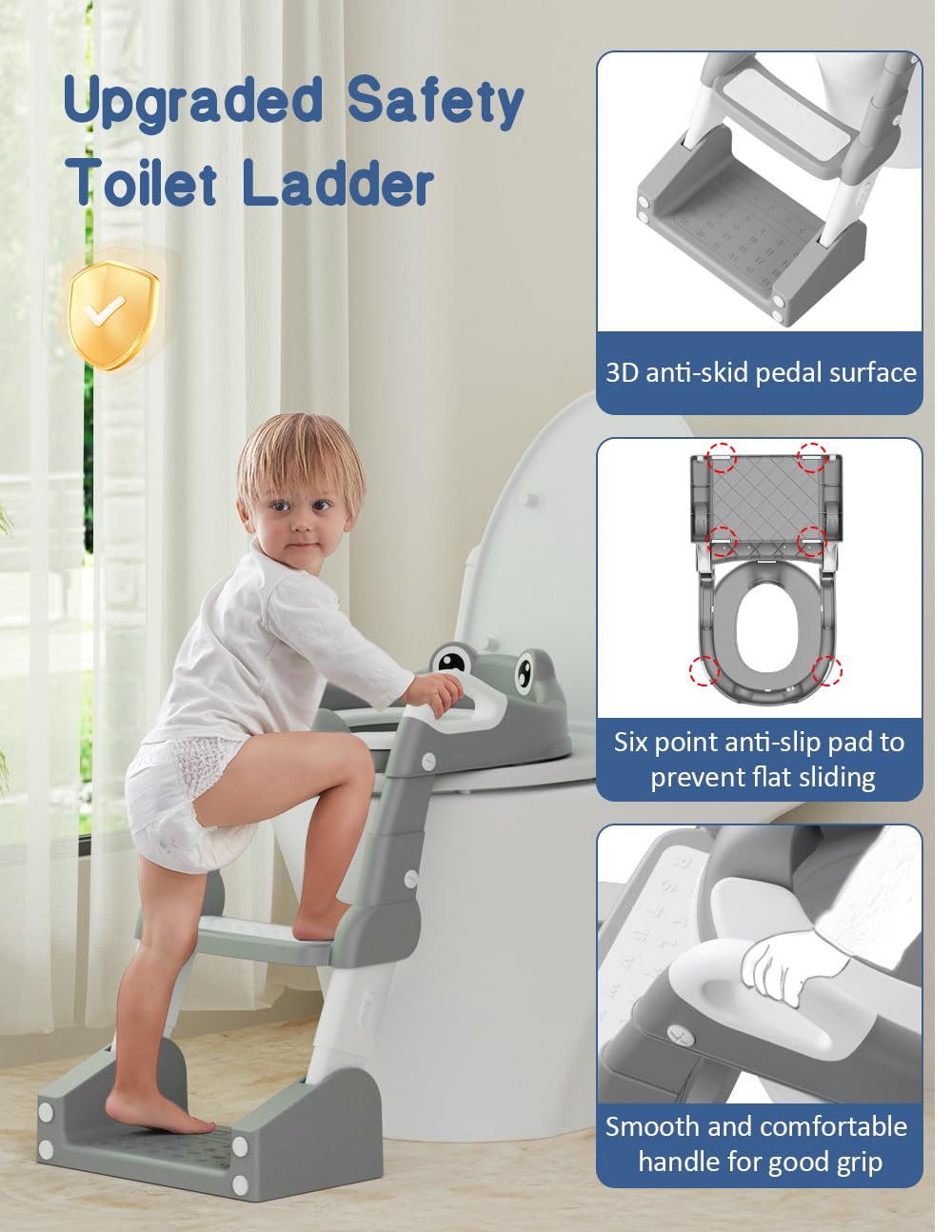 ROUTTOON potty seat anti-slip-pads ensure secure placement on standard toilets.