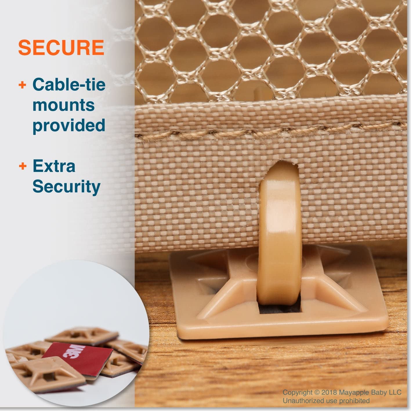 Roving Cove bottom mounting with ties demonstrates extra security options.