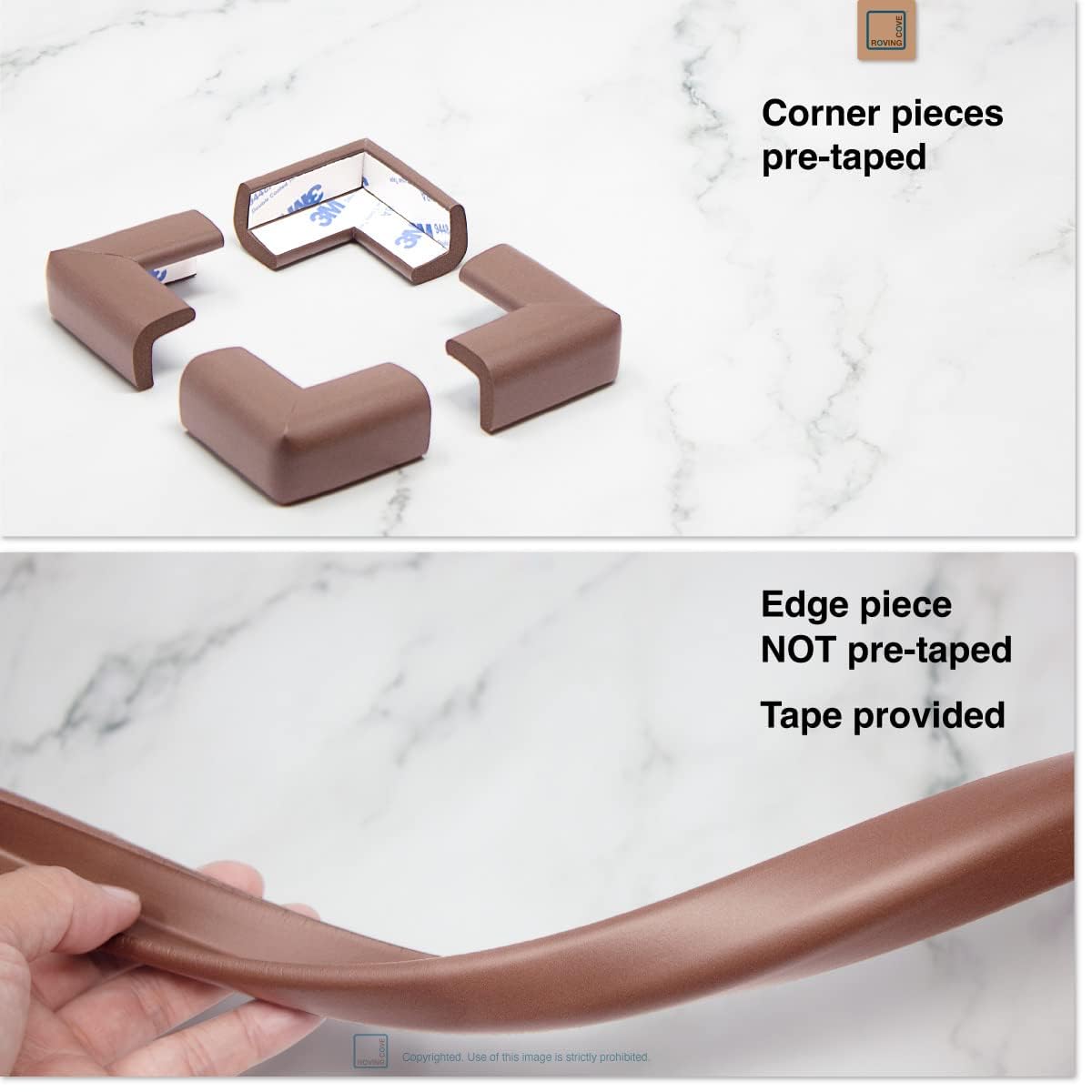 Roving Cove Adhesive 3M Tape Edge Guards for secure, long-lasting installation on most tabletops.