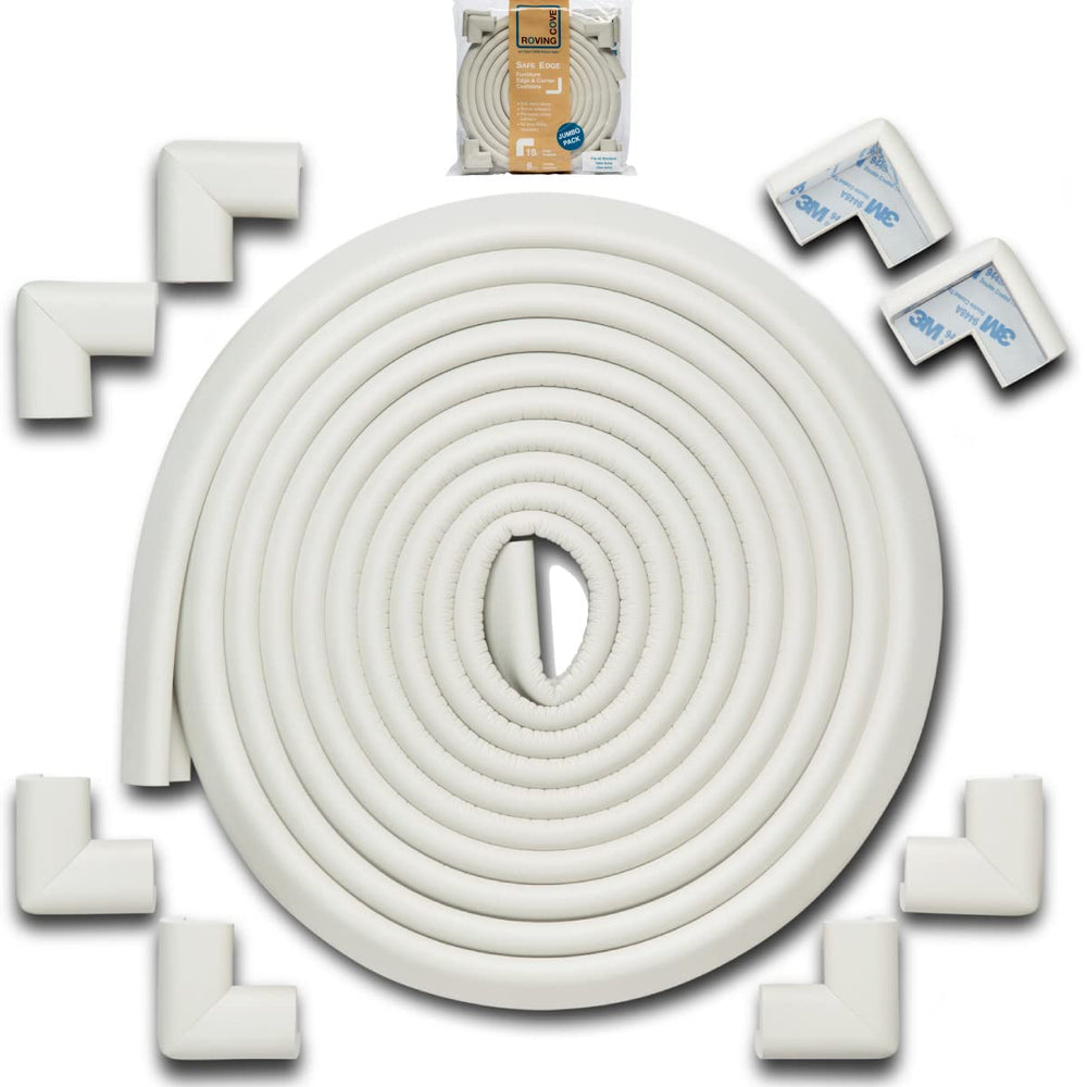Roving Cove HeftyFit edge guard on a table edge providing impact reduction and safer play.