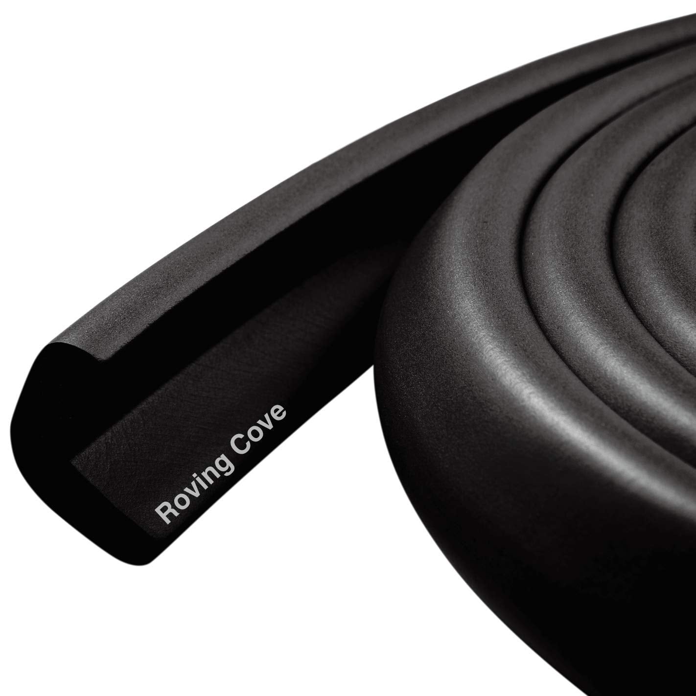 Roving Cove HeftyFit edge protector onyx black guarding a furniture edge against bumps