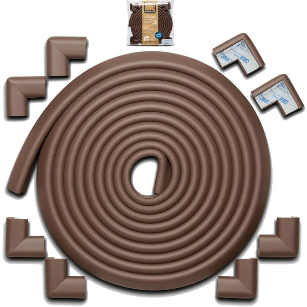 Roving Cove HeftyFit edge protector edge guard in coffee brown protects furniture corners